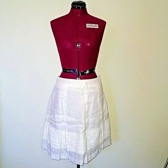 ANN TAYLOR LOFT Womens Skirt Size 2 A Line Lined Linen Lace Trim Pleated - Picture 1 of 6